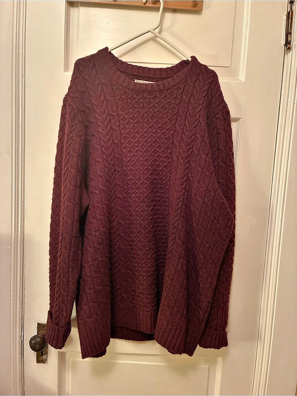 Duluth Trading Co Men's Shetland Wool Cable Sweater Purple 2XLT